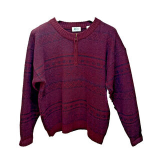 REI Vintage 90s y2k Mens 1/4 Zip Sweater Size XL Maroon Fair Isle Pure Wool
